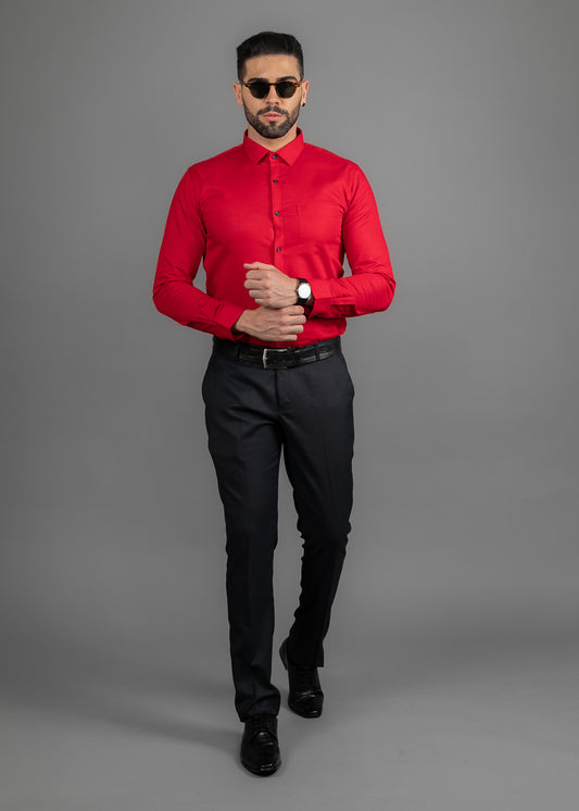 Linen Cotton Blend,Piece Dyed,Plain, Full Sleeves,Semi Slim Fit,Dark Red, Men,Shirt