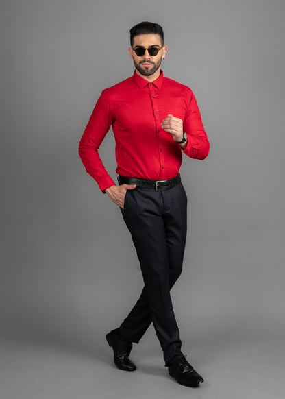 Linen Cotton Blend,Piece Dyed,Plain, Full Sleeves,Semi Slim Fit,Dark Red, Men,Shirt