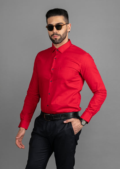 Linen Cotton Blend,Piece Dyed,Plain, Full Sleeves,Semi Slim Fit,Dark Red, Men,Shirt