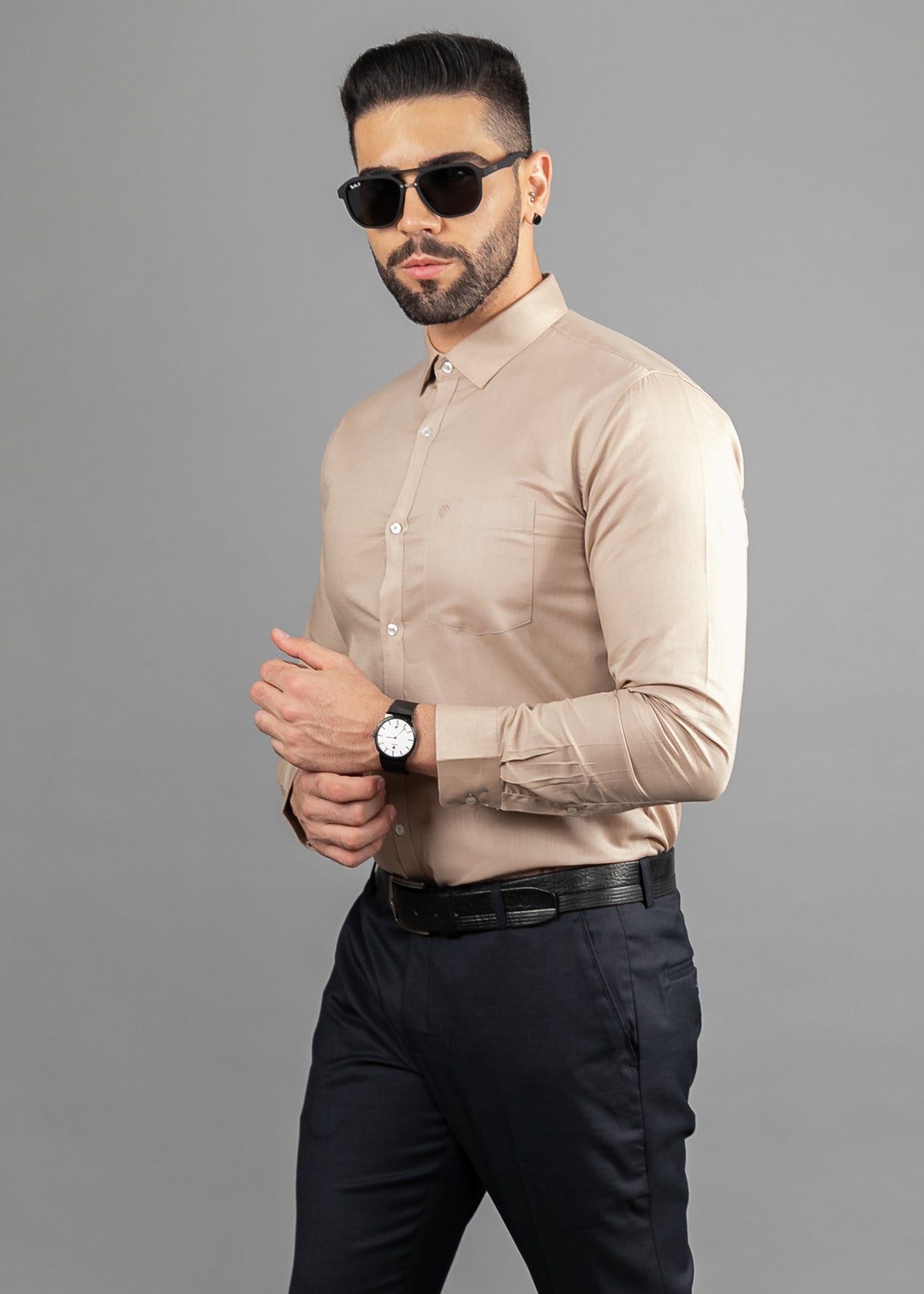 Linen Cotton Blend,Piece Dyed,Plain, Full Sleeves,Semi Slim Fit,Light Brown, Men,Shirt