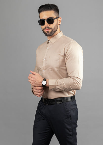 Linen Cotton Blend,Piece Dyed,Plain, Full Sleeves,Semi Slim Fit,Light Brown, Men,Shirt