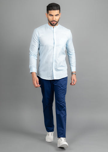 Linen Cotton Blend,Piece Dyed,Plain, Full Sleeves,Semi Slim Fit,Light Sky Blue, Men,Shirt