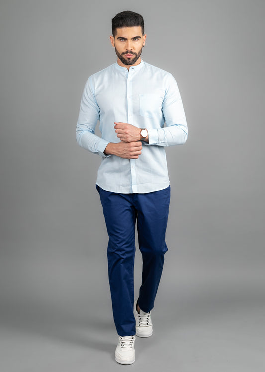 Linen Cotton Blend,Piece Dyed,Plain, Full Sleeves,Semi Slim Fit,Light Sky Blue, Men,Shirt