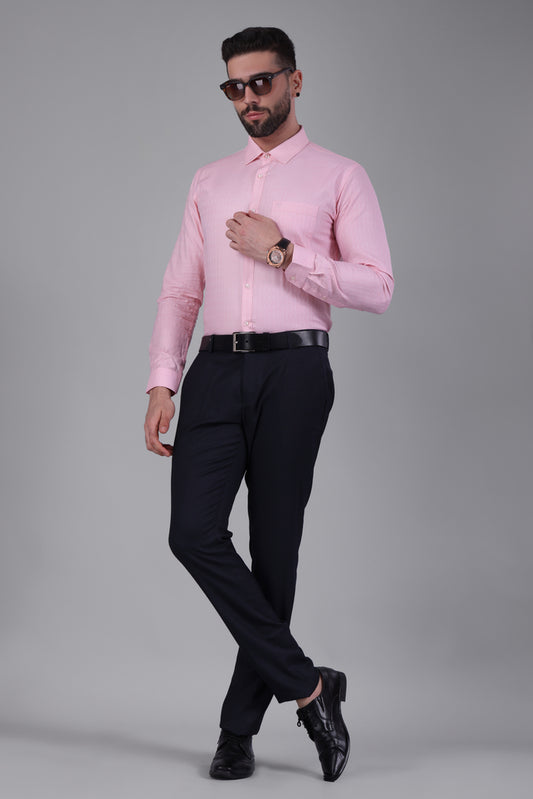 100% Cotton,  Yarn Dyed, Dobby, Full Sleeves,Semi Slim Fit,Baby Pink, Men,Shirt