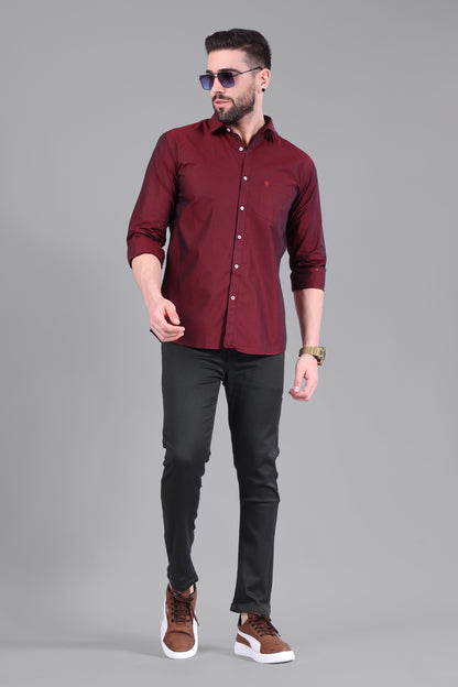 100% Cotton,  Yarn Dyed, Dobby, Full Sleeves,Semi Slim Fit,Maroon And Black Cotton, Men,Shirt