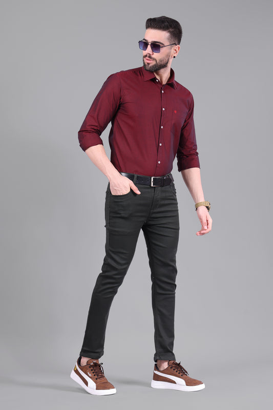 100% Cotton,  Yarn Dyed, Dobby, Full Sleeves,Semi Slim Fit,Maroon And Black Cotton, Men,Shirt