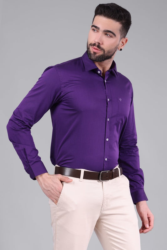 100% Cotton,  Yarn Dyed, Plain, Full Sleeves,Semi Slim Fit,Black & Violet Cotton, Men,Shirt