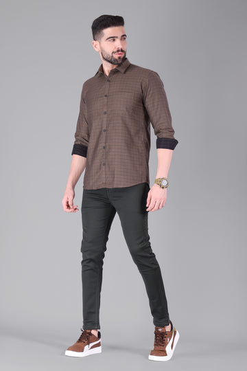 100% Cotton,  Yarn Dyed, Dobby, Full Sleeves,Semi Slim Fit,Brown And Black, Men,Shirt