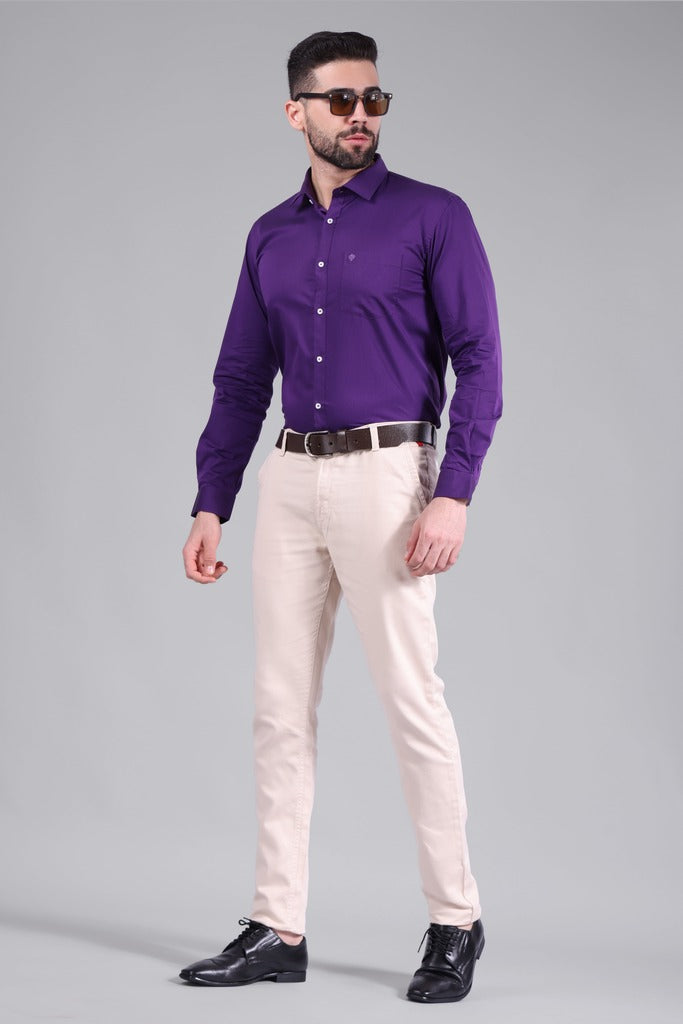 100% Cotton,  Yarn Dyed, Plain, Full Sleeves,Semi Slim Fit,Black & Violet Cotton, Men,Shirt