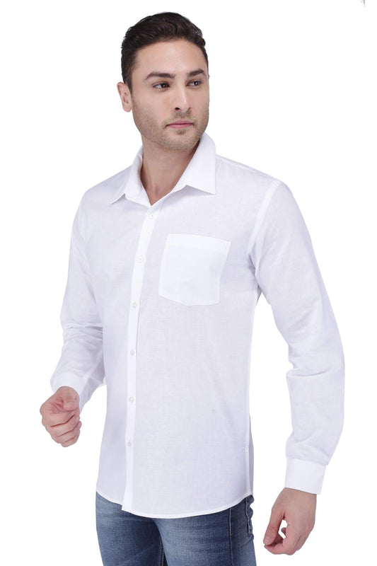 100% Linen,Bleach White,Plain, Full Sleeves,Semi Slim Fit,White Linen, Men,Shirt