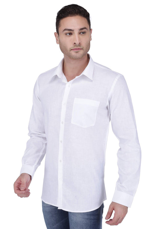 Linen Cotton Blend,Bleach White,Plain, Full Sleeves,Semi Slim Fit,White Linen Cotton Blend, Men,Shirt
