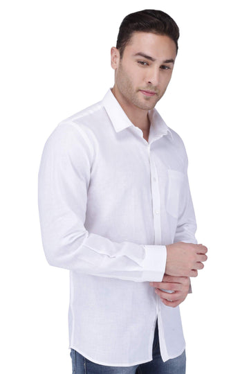 White Linen Cotton Blend Shirt