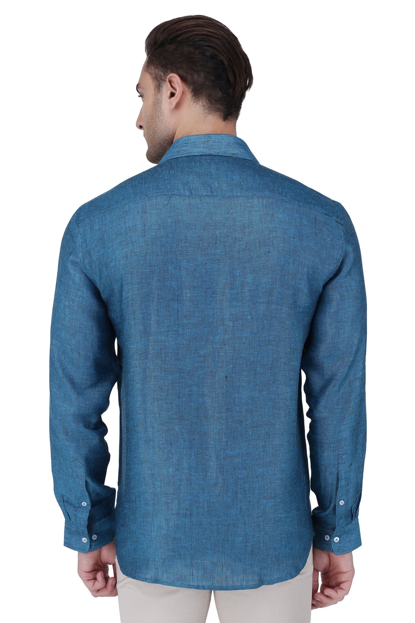 100% Linen,  Yarn Dyed, Matty, Full Sleeves,Semi Slim Fit,Black And Blue Sea, Men,Shirt