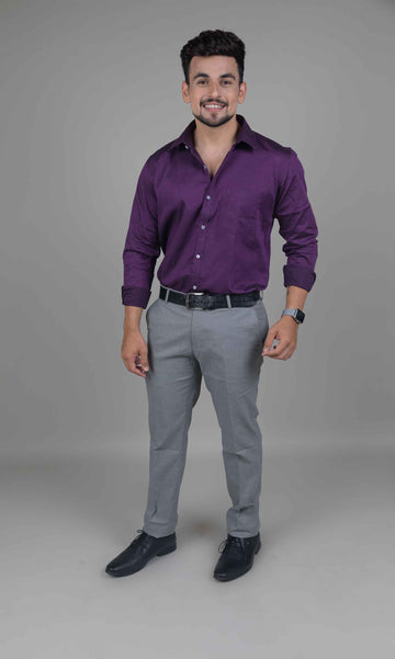 100% Cotton,  Yarn Dyed, Plain, Full Sleeves,Semi Slim Fit,Violet Cotton, Men,Shirt