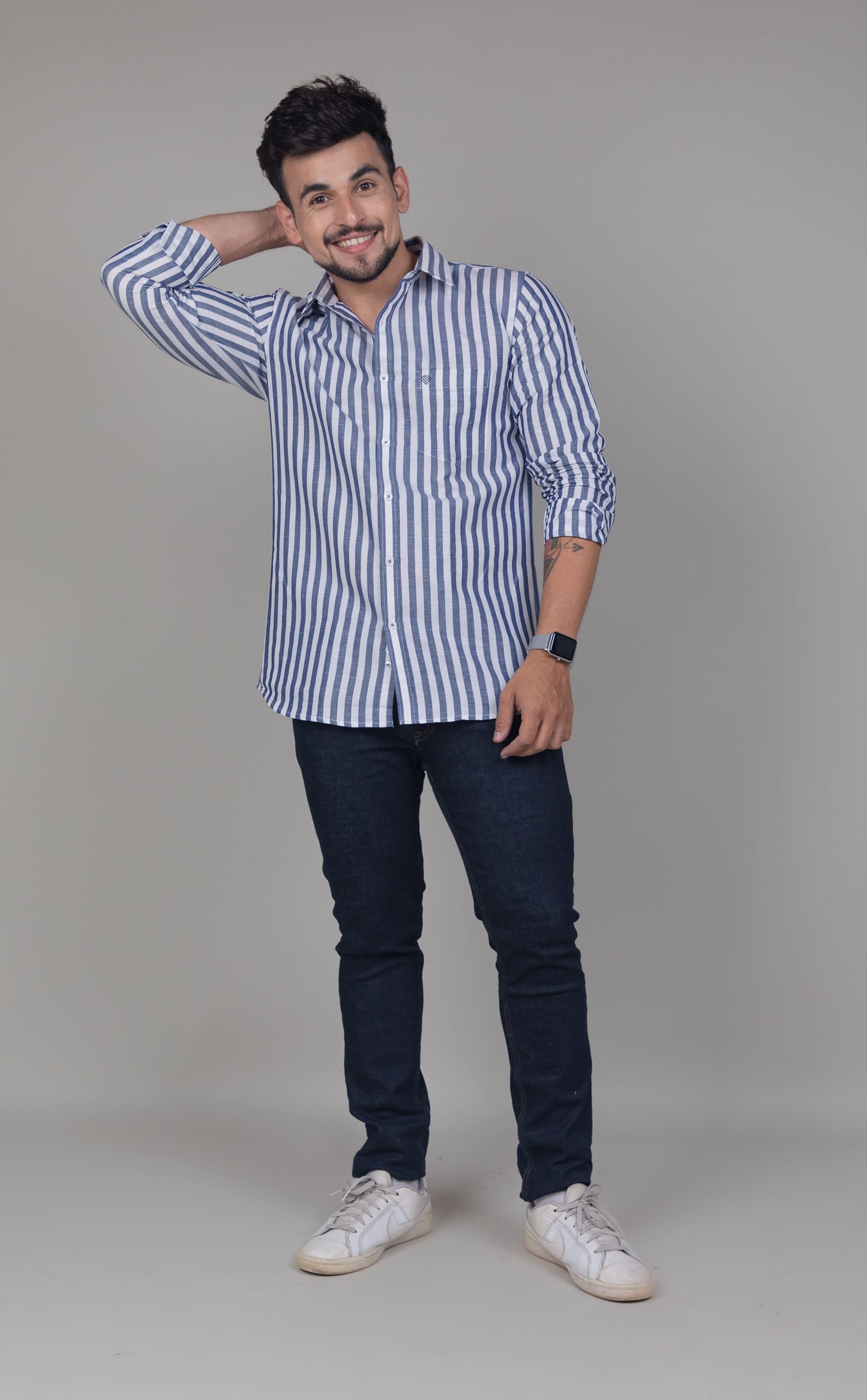 White And Blue Linen Shirt