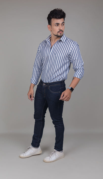 White And Blue Linen Shirt
