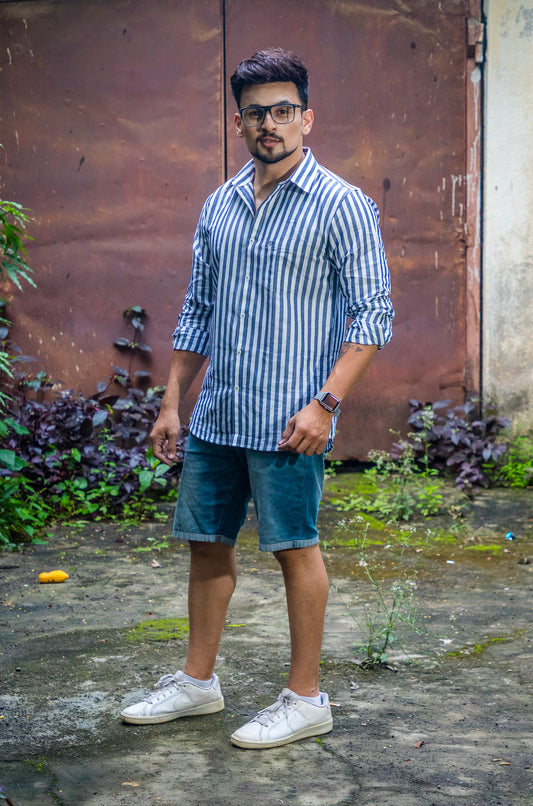 White And Blue Linen Shirt