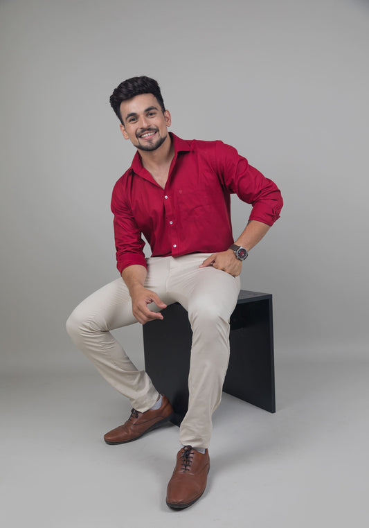 Ultra Red And Black Cotton Shirt