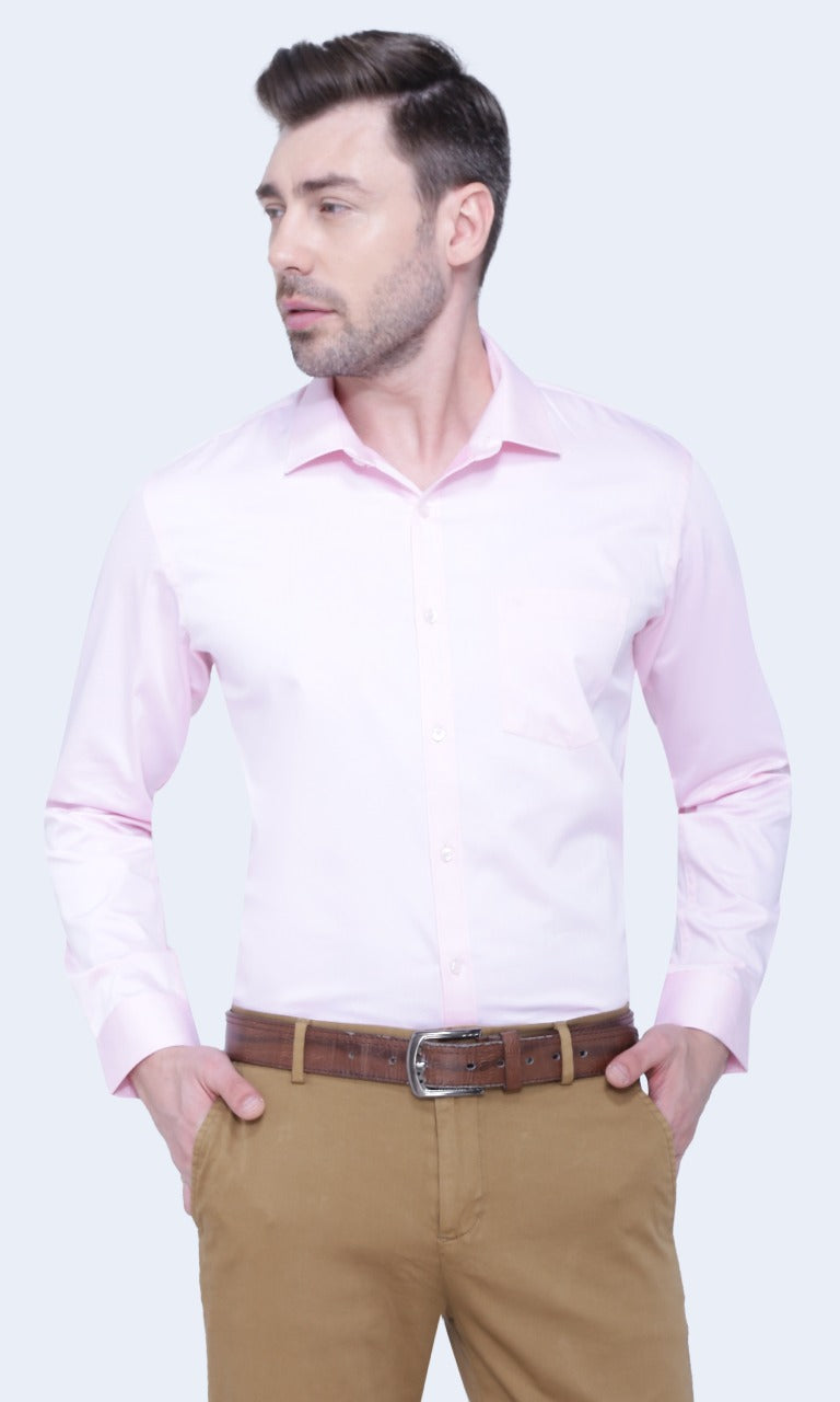 100% Cotton, Yarn Dyed, Dobby, Full Sleeves,Semi Slim Fit,Baby Pink, Men,Shirt