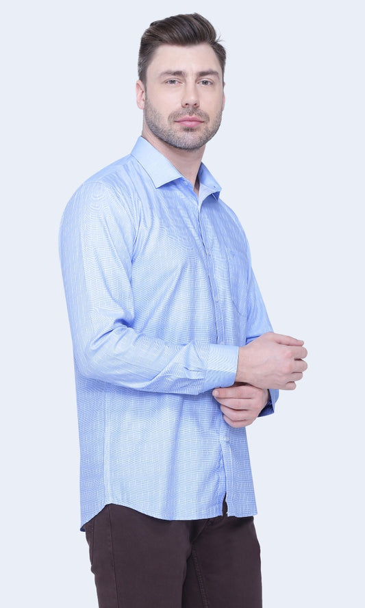 100% Cotton, Yarn Dyed, Dobby, Full Sleeves,Semi Slim Fit,Light Sky Blue, Men,Shirt