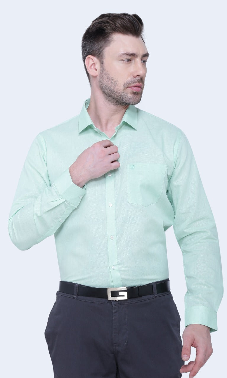 Linen Cotton Blend,Piece Dyed,Plain, Full Sleeves,Semi Slim Fit,Mint, Men,Shirt