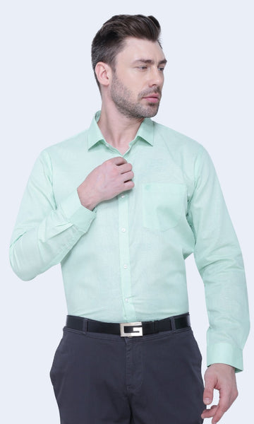 Linen Cotton Blend,Piece Dyed,Plain, Full Sleeves,Semi Slim Fit,Mint, Men,Shirt